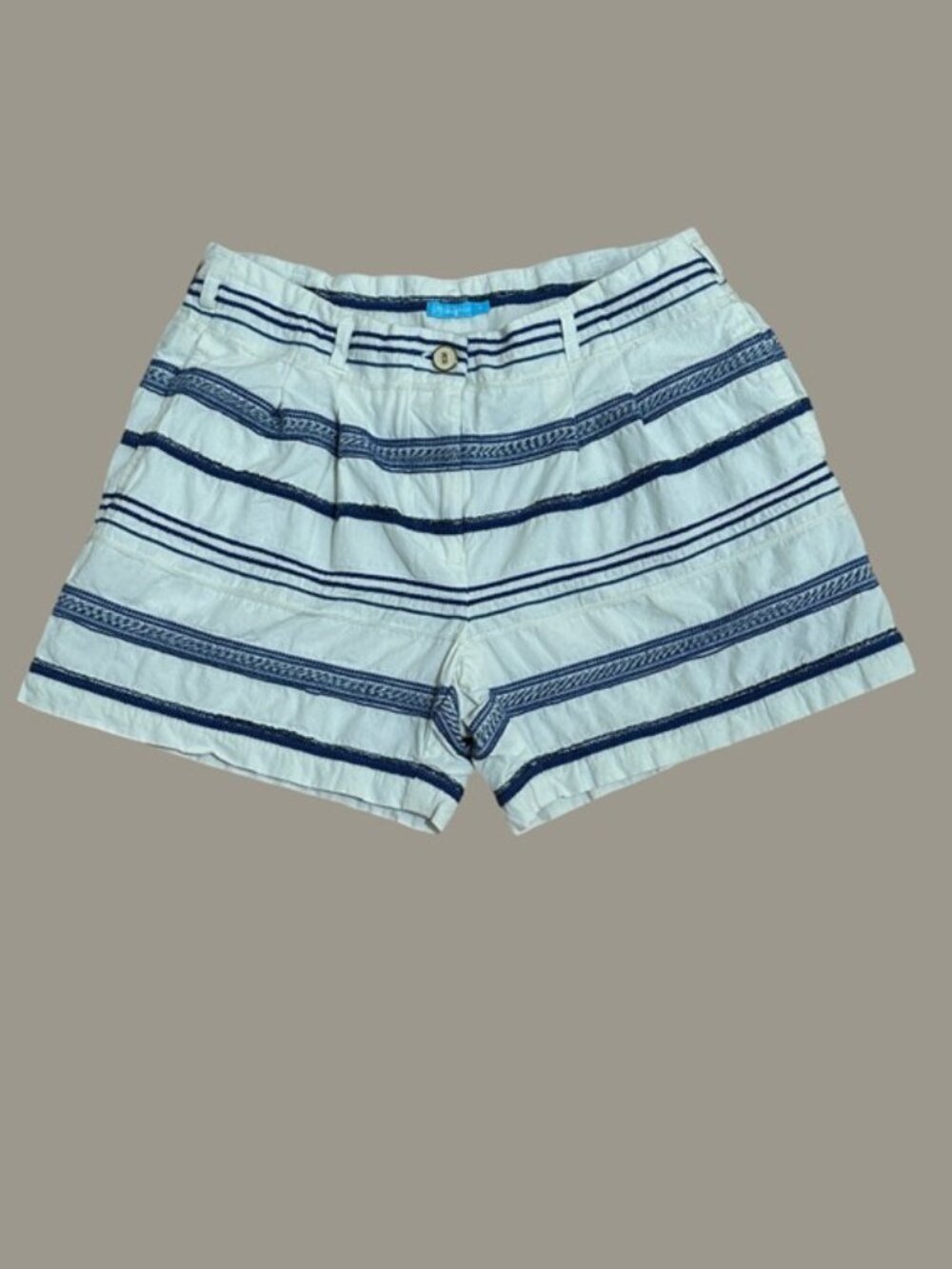 J.McLaughlin Blue White Embroidered Striped Shorts Resort Preppy Mid Rise Size 4 - Picture 3 of 9